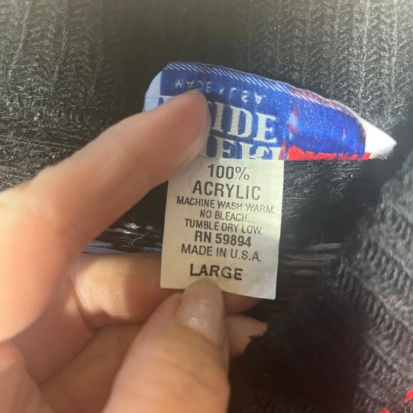 VTG American Pride Sweater Acrylic Black Red White Holiday Mock Neck Pullover L - Picture 5 of 5